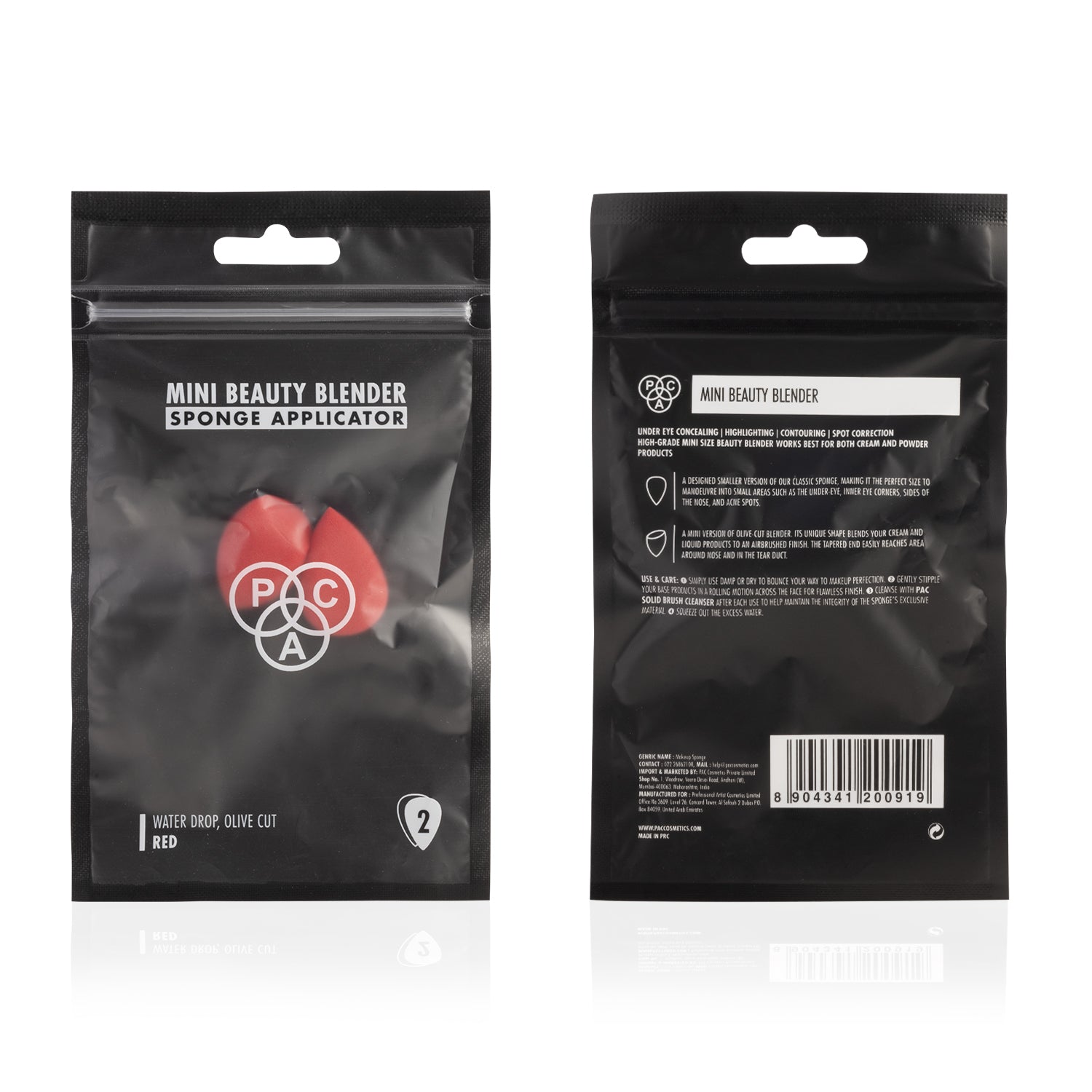 PAC Cosmetics Mini Sponge Set (Water Drop, Olive Cut) (Red) (2 Pc)