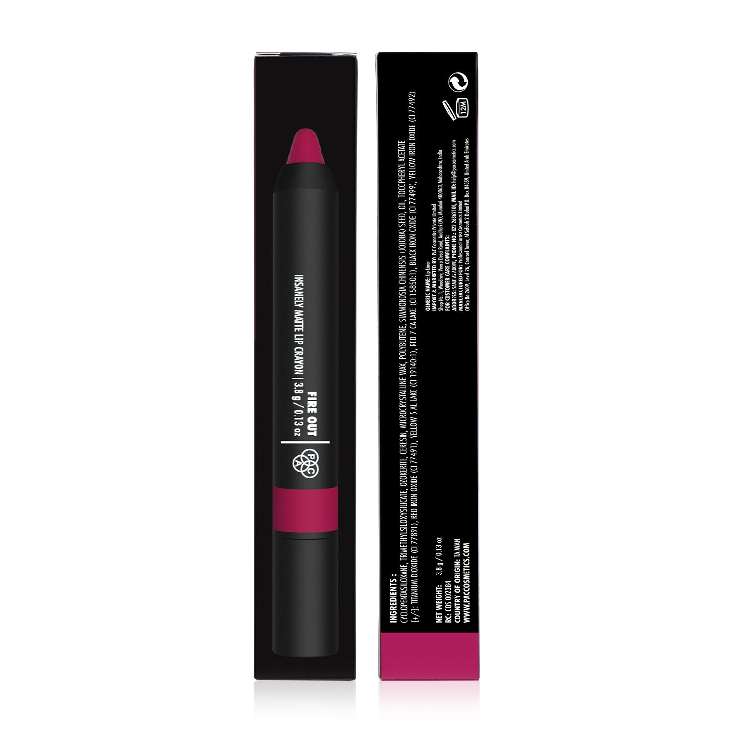 PAC Cosmetics Insanely Matte Lip Crayon (3.8 gm) #Color_Fire Out
