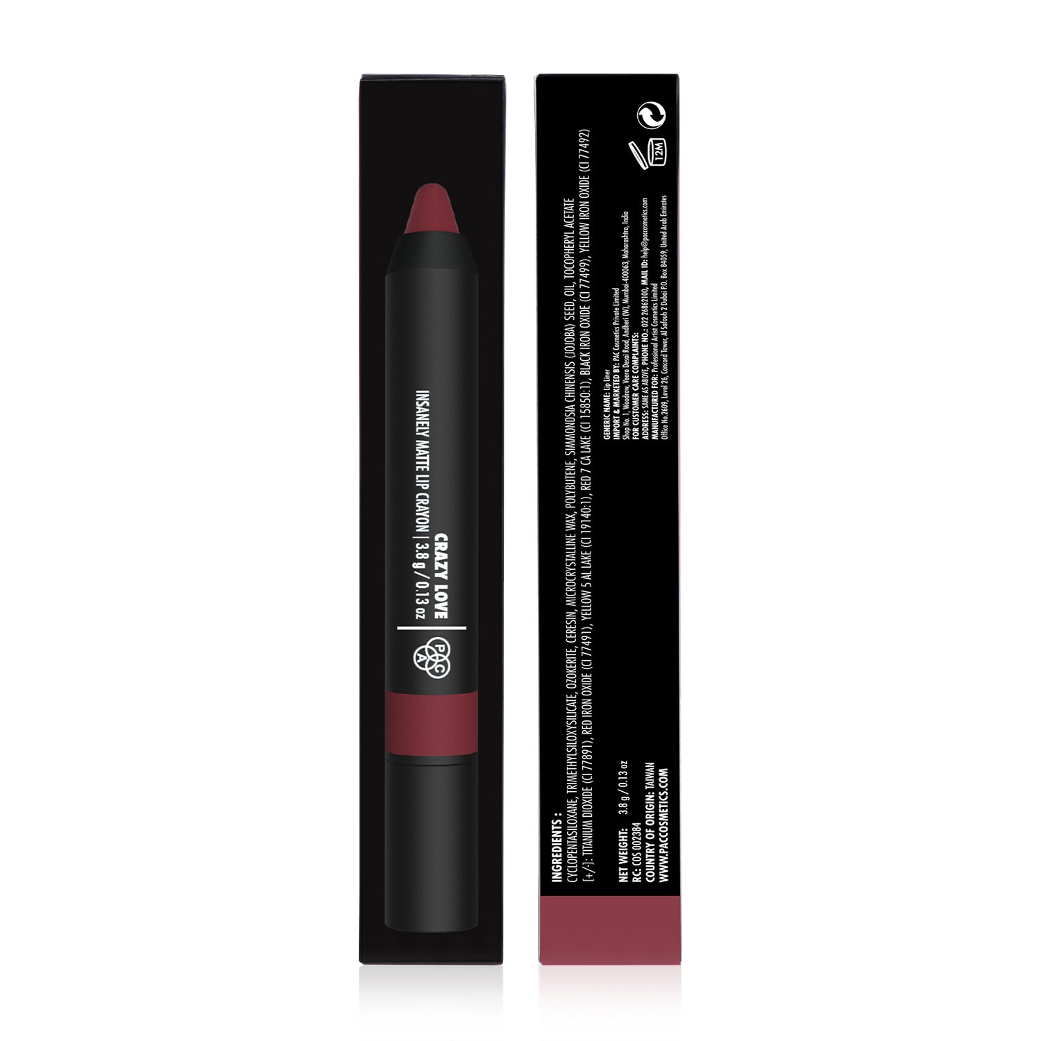 PAC Cosmetics Insanely Matte Lip Crayon (3.8 gm) #Color_Crazy Love
