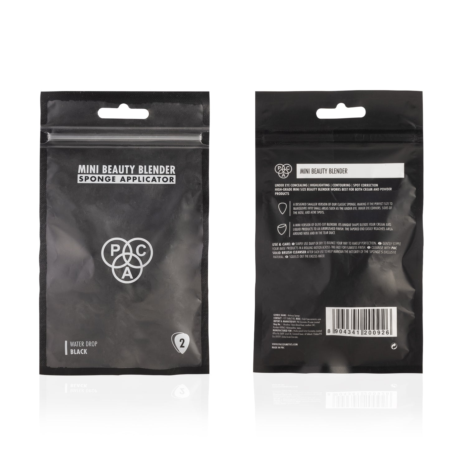 PAC Cosmetics Mini Sponge Set (Water Drop) (Black) (2 Pc)