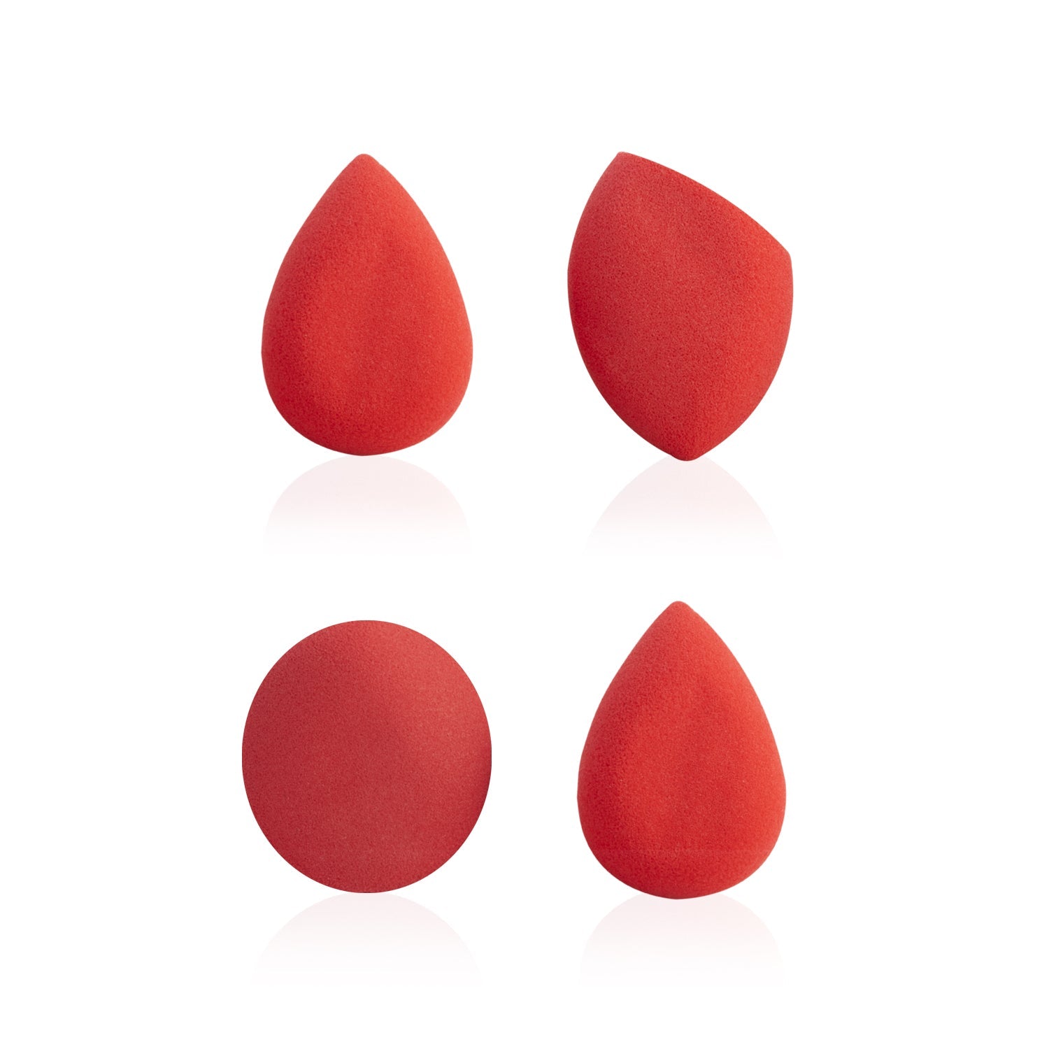PAC Cosmetics Mini Sponge Set (Water Drop, Egg, Olive Cut) (Red) (4 Pc)