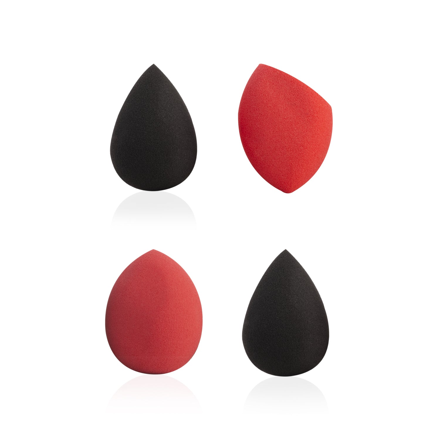 PAC Cosmetics Mini Sponge Set (Water Drop, Egg, Olive Cut) (Red, Black) (4 Pc)