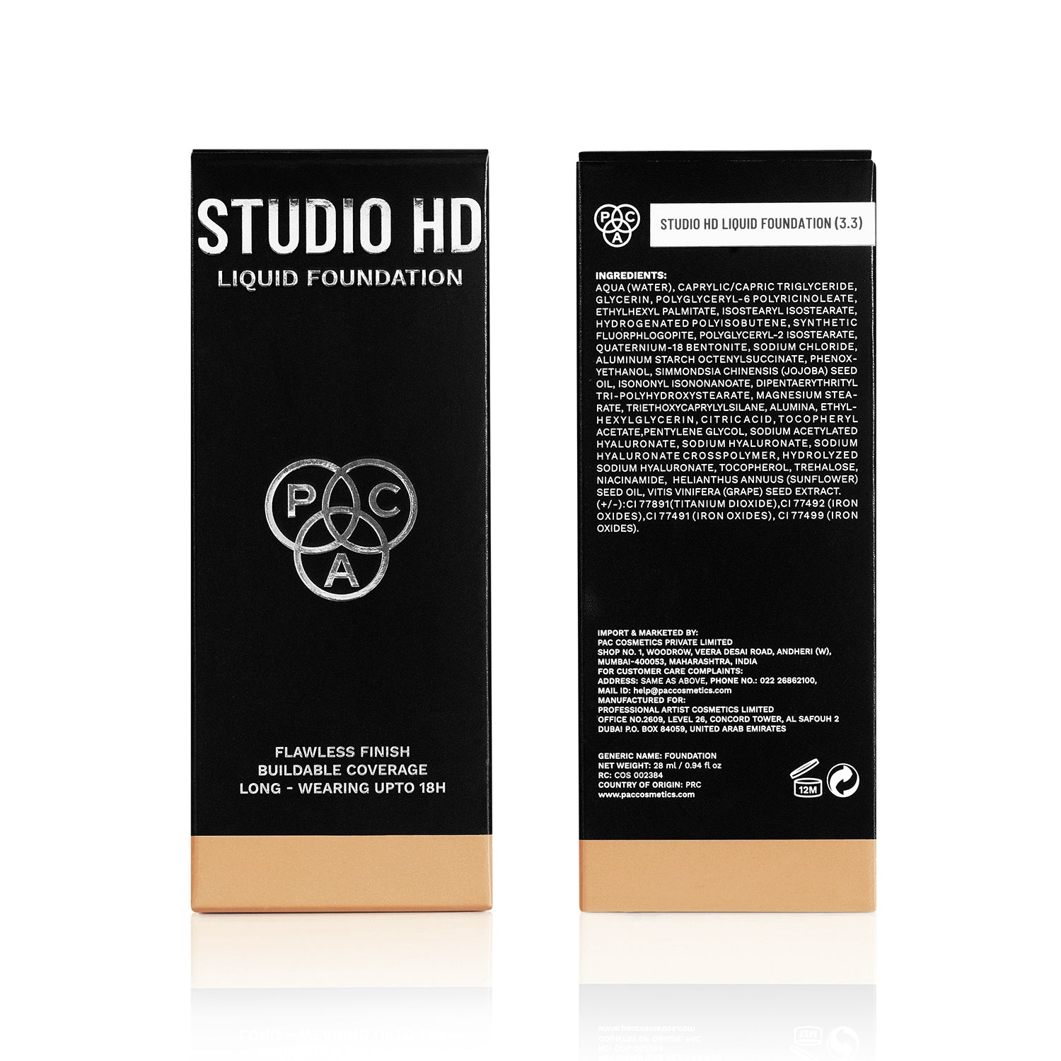 PAC Cosmetics Studio HD Liquid Foundation (28 ml) #Color_3.3