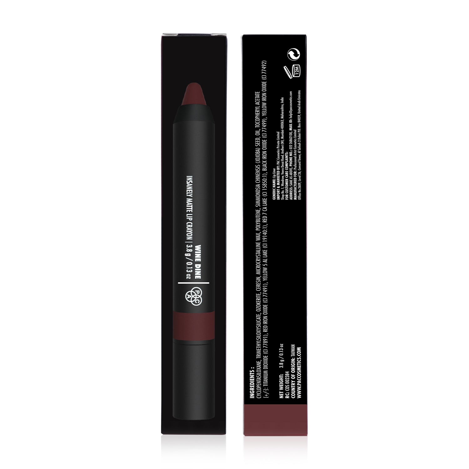 PAC Cosmetics Insanely Matte Lip Crayon (3.8 gm) #Color_Wine Dine