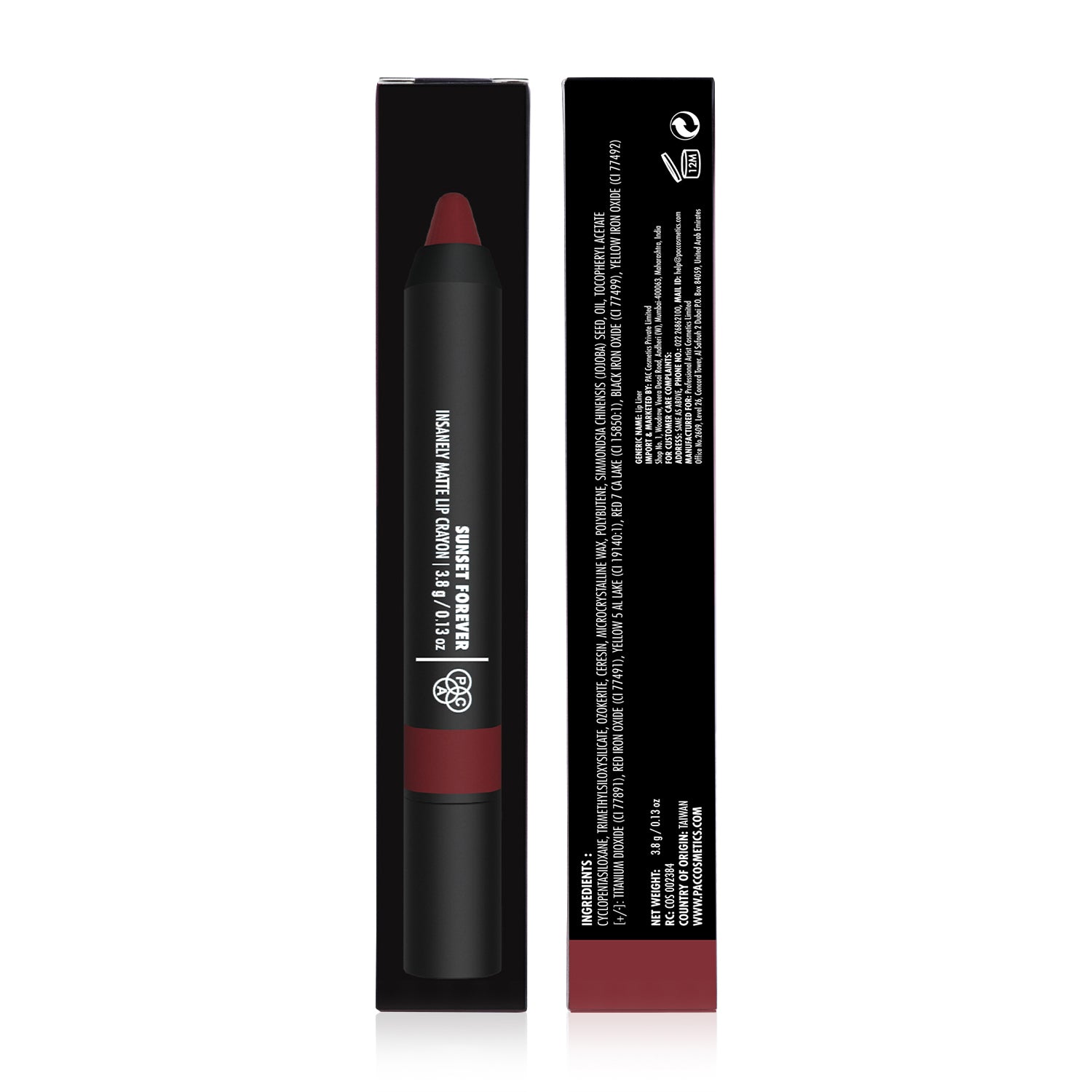 PAC Cosmetics Insanely Matte Lip Crayon (3.8 gm) #Color_Sunset Forever
