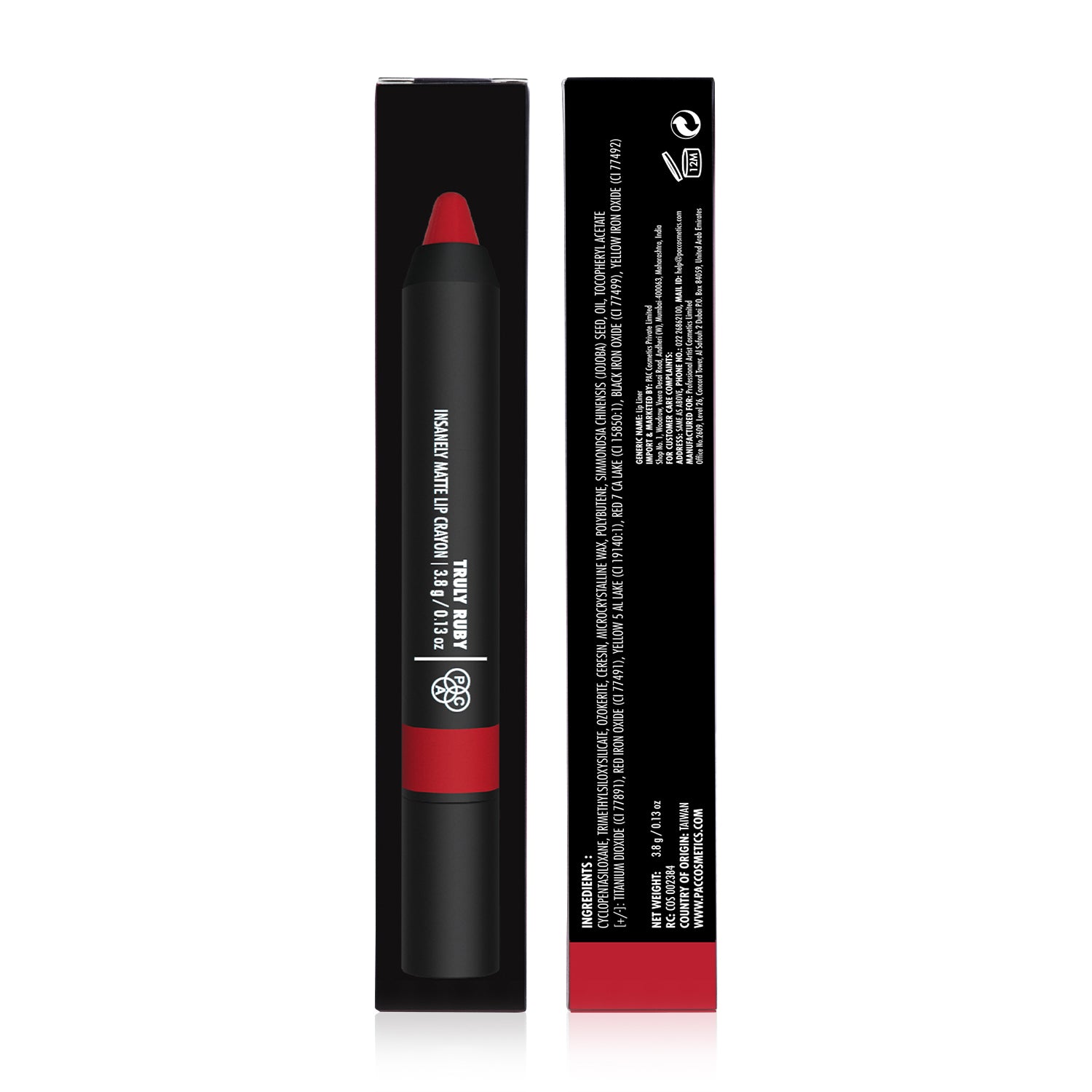 PAC Cosmetics Insanely Matte Lip Crayon (3.8 gm) #Color_Truly Ruby