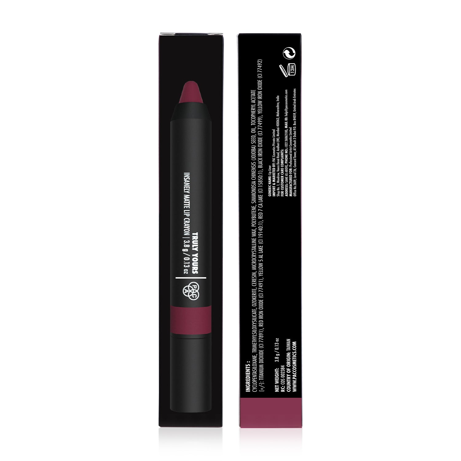 PAC Cosmetics Insanely Matte Lip Crayon (3.8 gm) #Color_Truly Yours