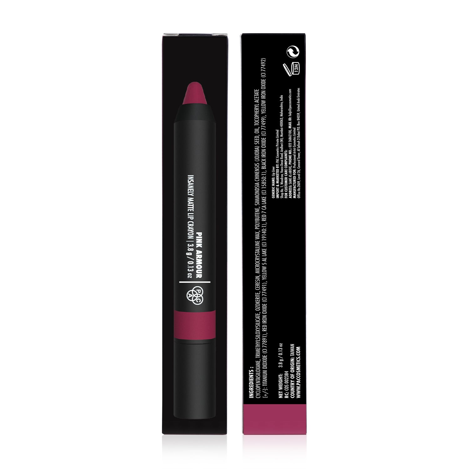 PAC Cosmetics Insanely Matte Lip Crayon (3.8 gm) #Color_Pink Armour