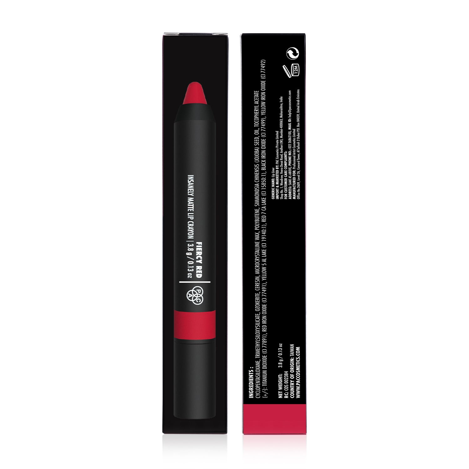 PAC Cosmetics Insanely Matte Lip Crayon (3.8 gm) #Color_Fiercy Red