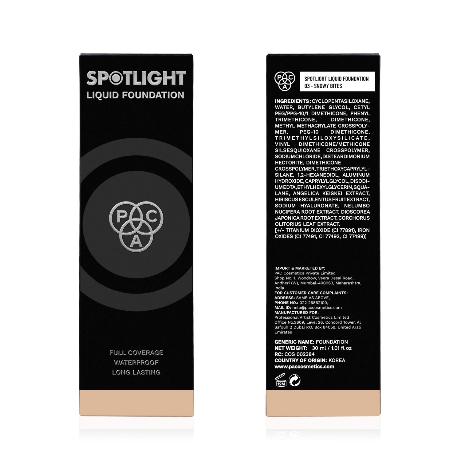 PAC Cosmetics Spotlight Liquid Foundation (30 ml) #Color_03 Snowy Bites