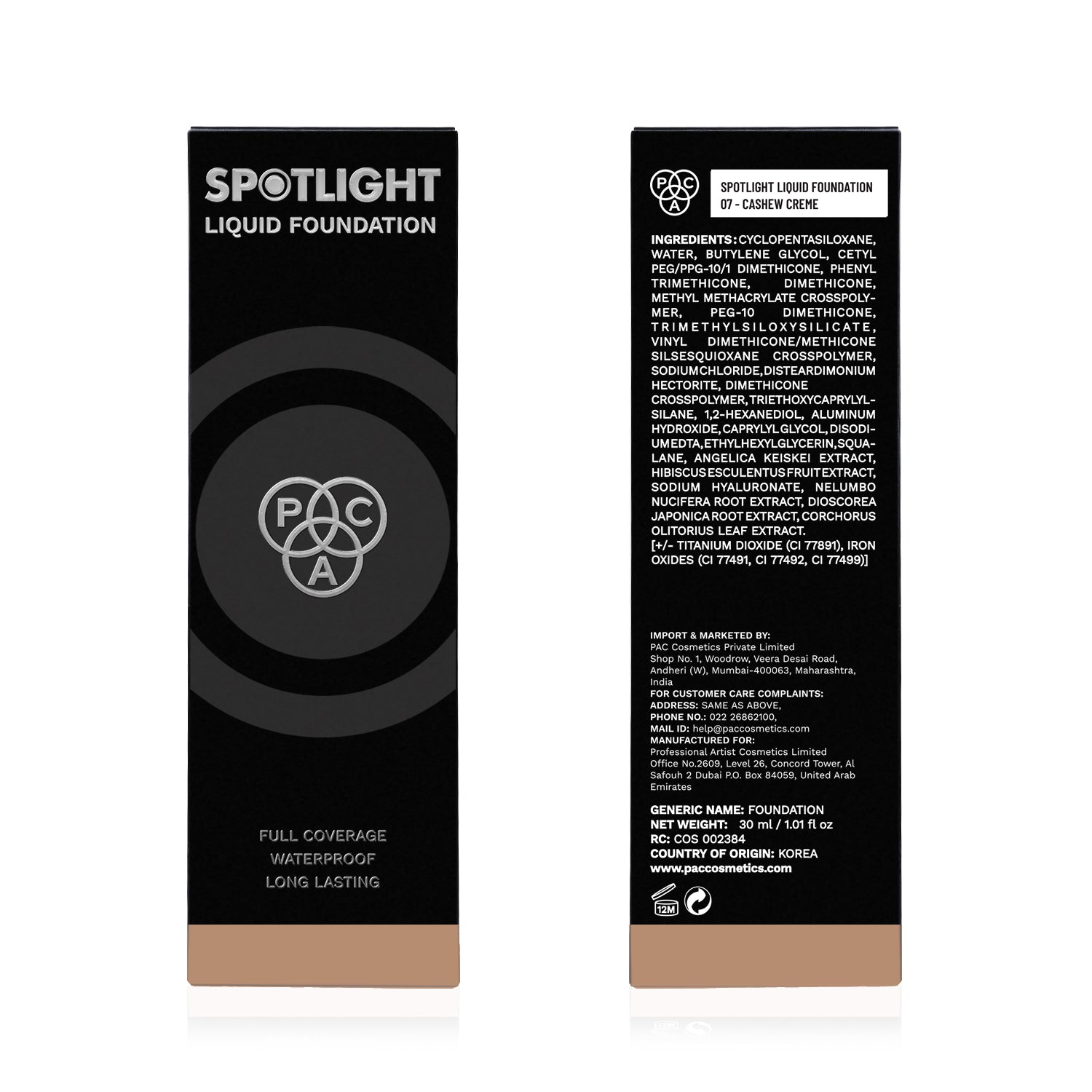 PAC Cosmetics Spotlight Liquid Foundation (30 ml) #Color_07 Cashew Creme
